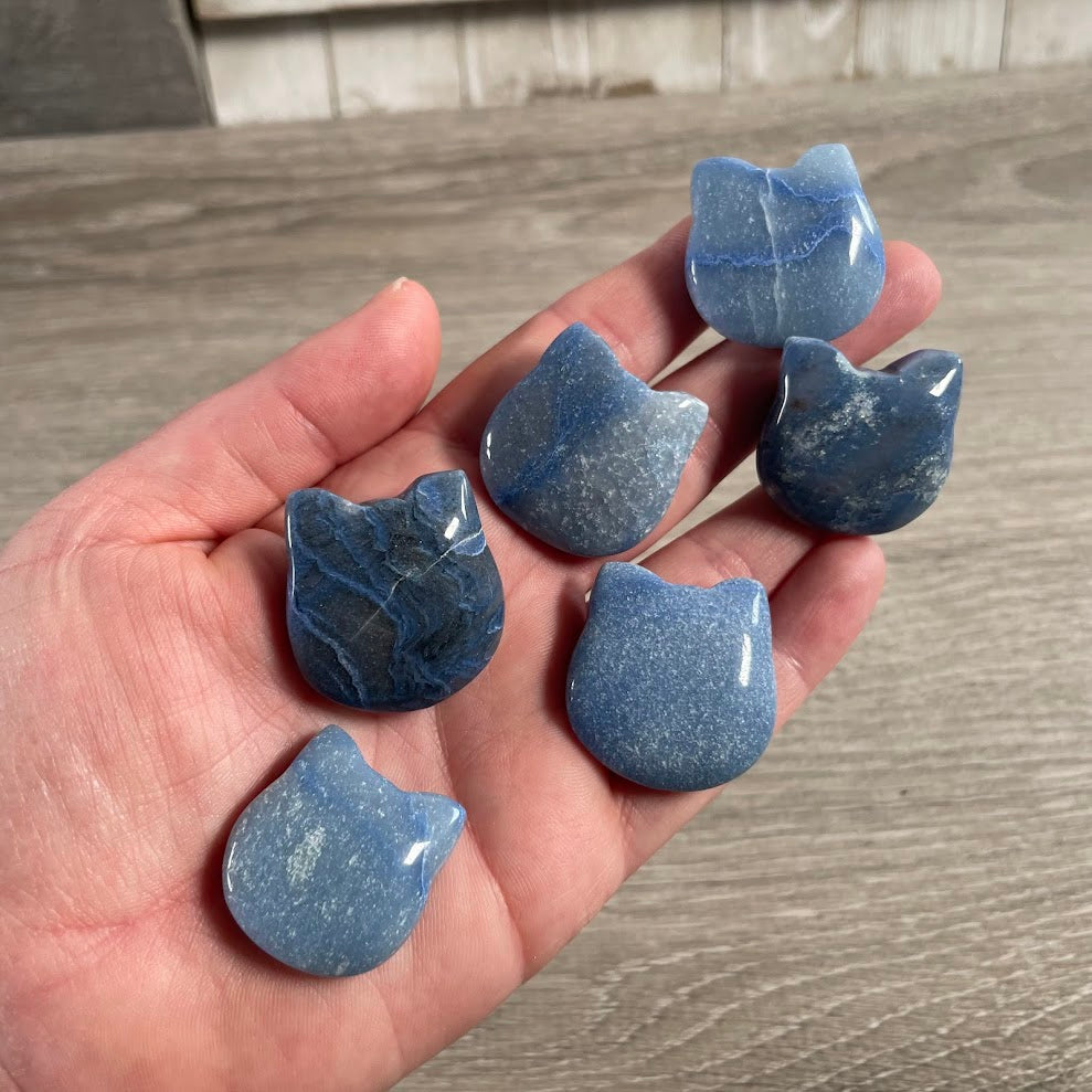 blue quartz crystal cat face figurines wholesale bulk