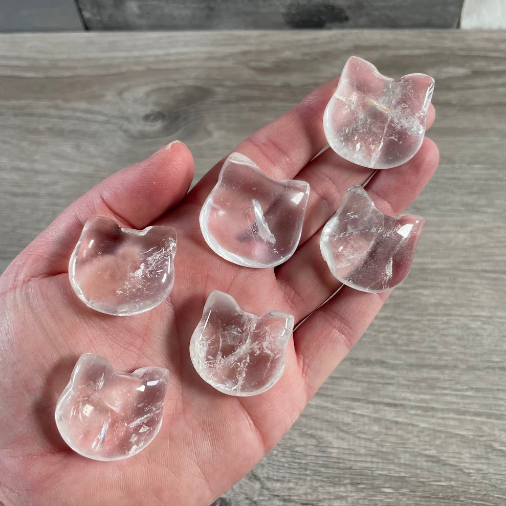 clear quartz wholesale gemstone animal figurines cat face
