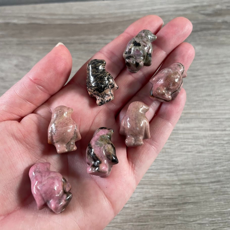 Rhodonite mini crystal carving penguin wholesale supply