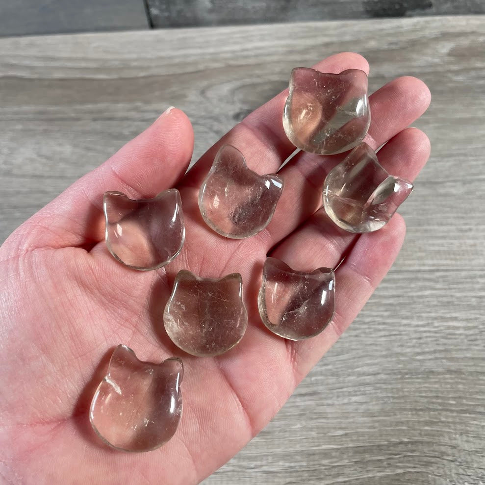 smoky quartz small figurines cat face charms bulk