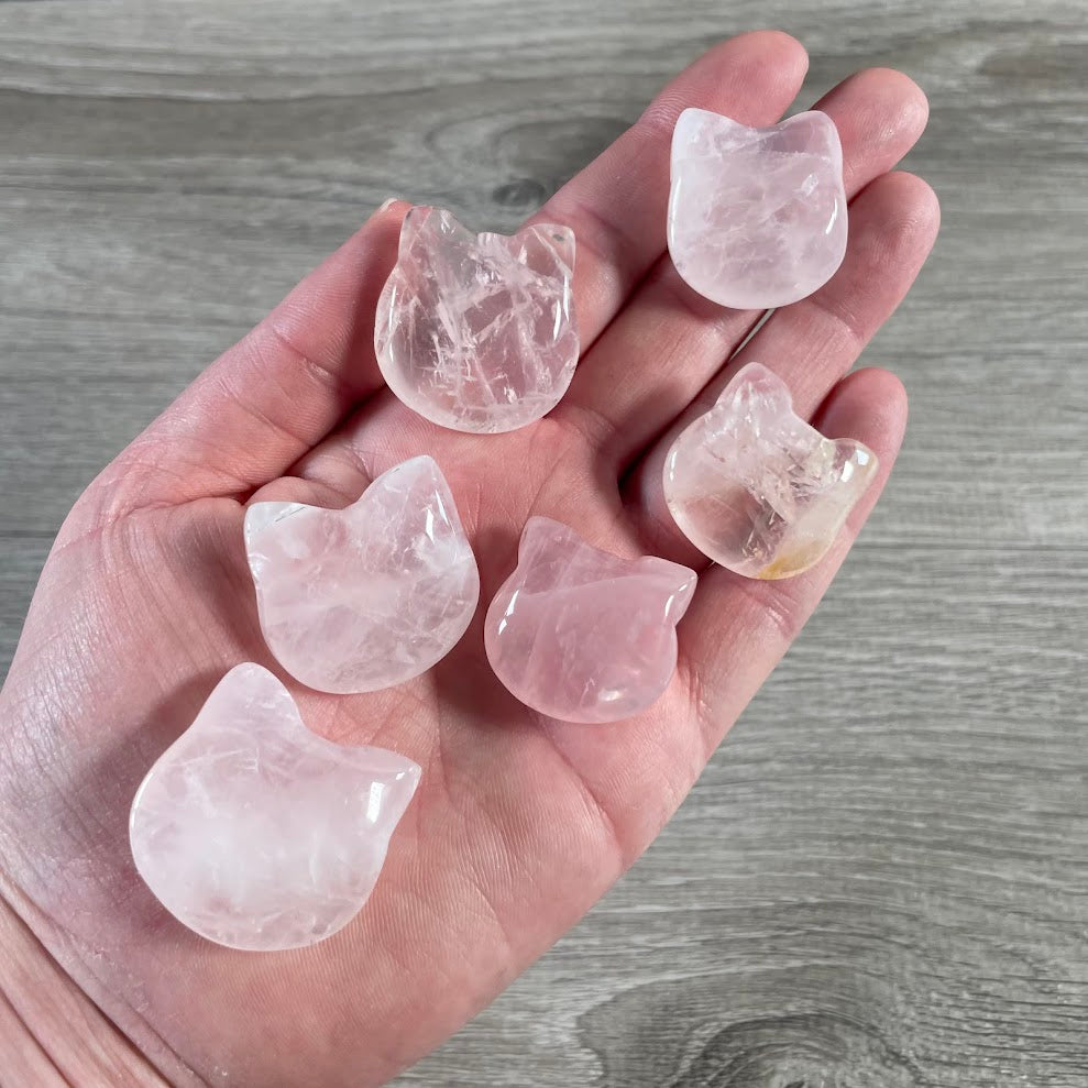 rose quartz carved stone cat faces crystals bulk