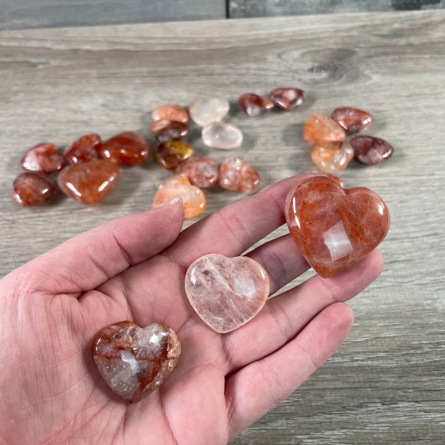 red hematoid quartz bulk heart crystals