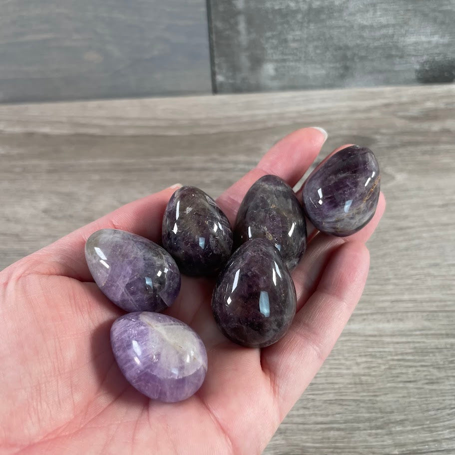 Super Seven polished gemstone eggs natural crystals assortment