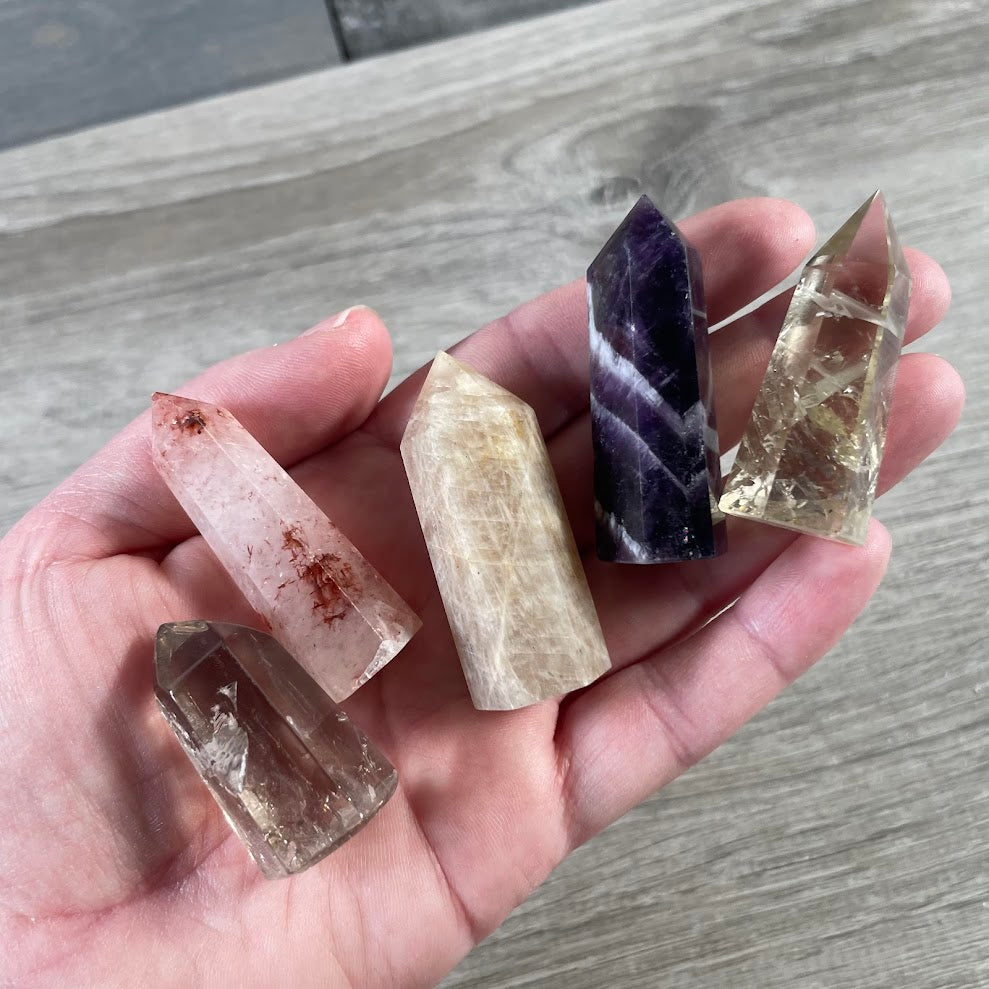 Assorted small gemstone obelisk crystal points wholesale
