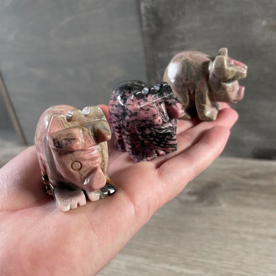 Rhodonite Natural gemstone triceratops carving for crystal collectors