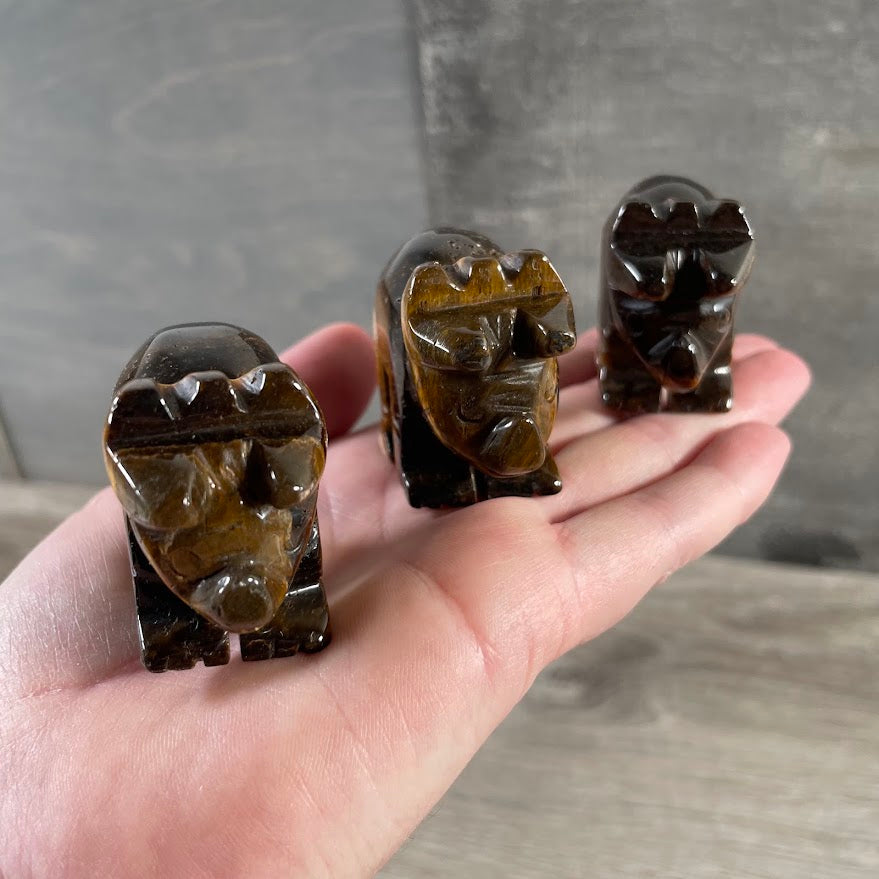 Tiger Eye Triceratops gemstone figurine for collectors and dinosaur gifts