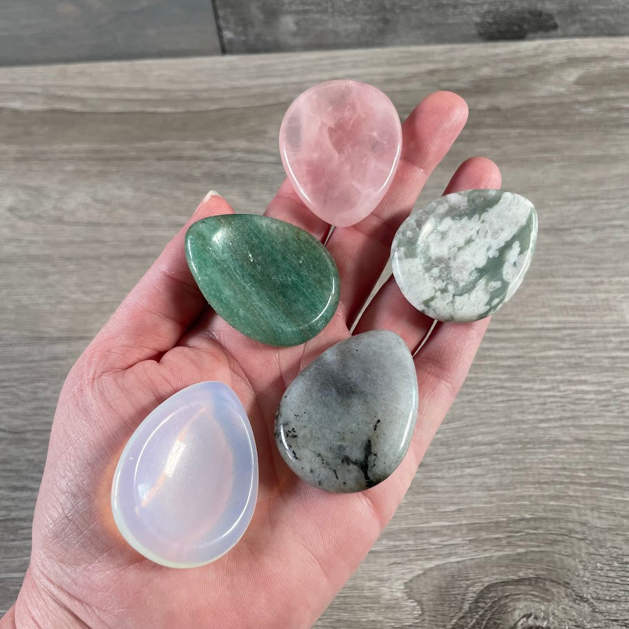 assorted gemstone worry stones for retail display