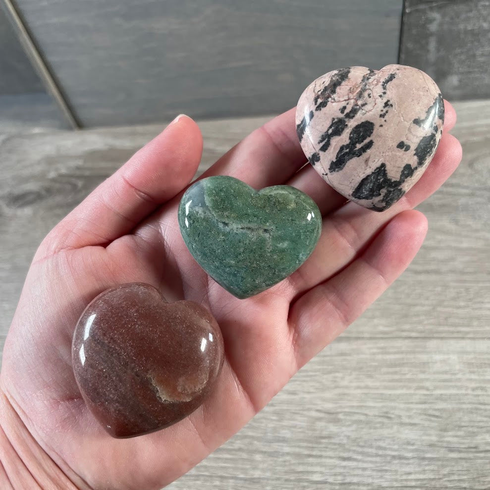 Assorted large gemstone hearts for crystal shop displays