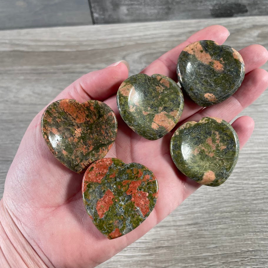 unakite heart crystal healing stone