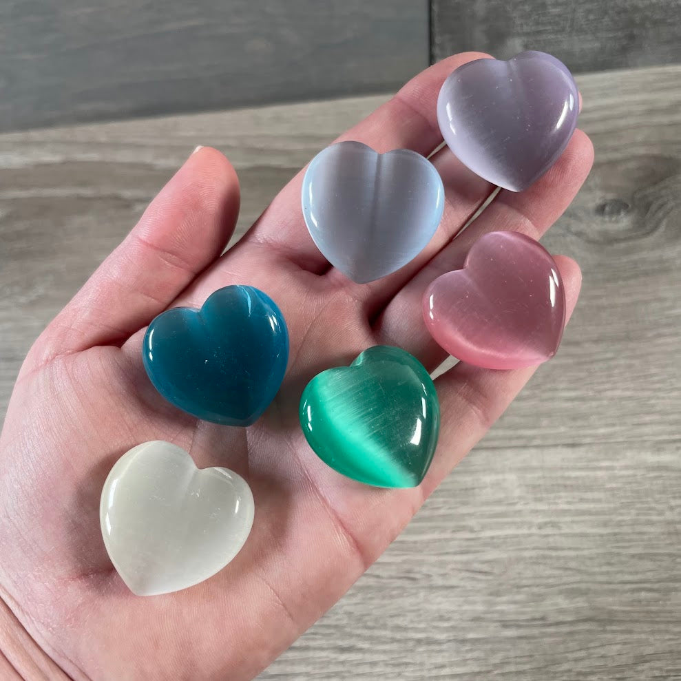 Colorful fiberoptic gemstone hearts in smooth puffy heart shape bulk wholesale