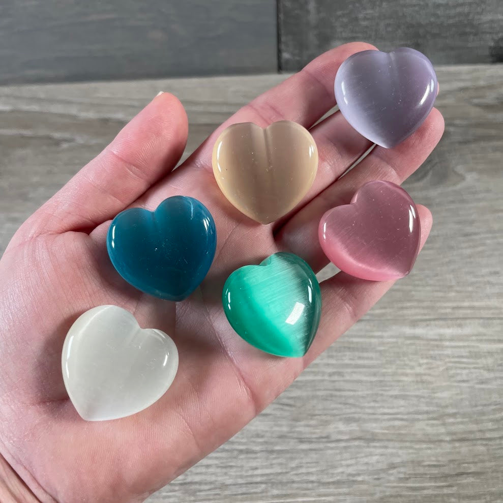 Assorted gemstone heart pocket stones for crystal bowls and displays