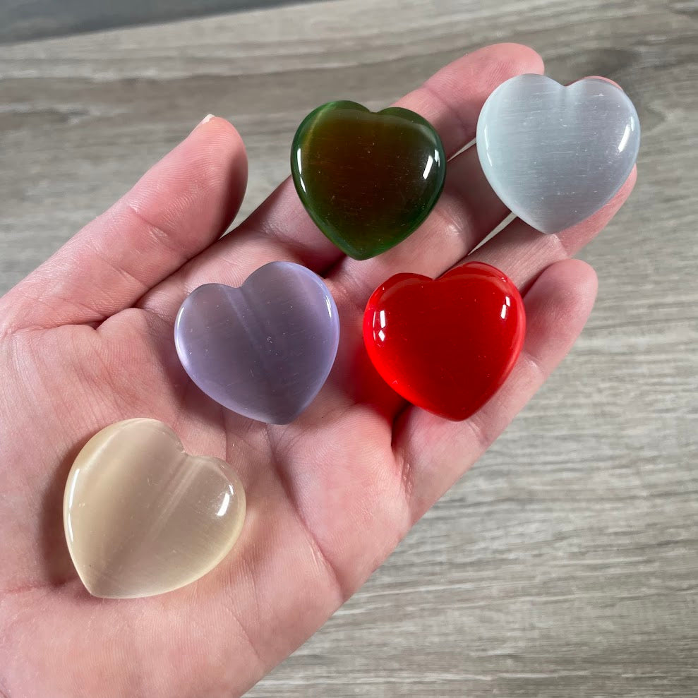 Polished fiberoptic crystal hearts for gifts, resale, and displays