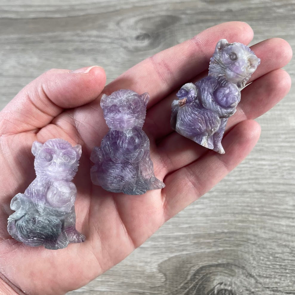 Fluorite natural crystal animal monkey carving close up detail