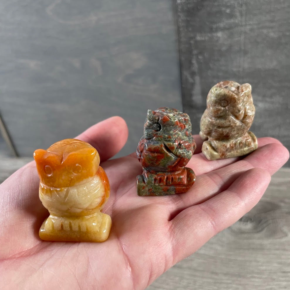 Assorted gemstone owl figurine medium carved from stone