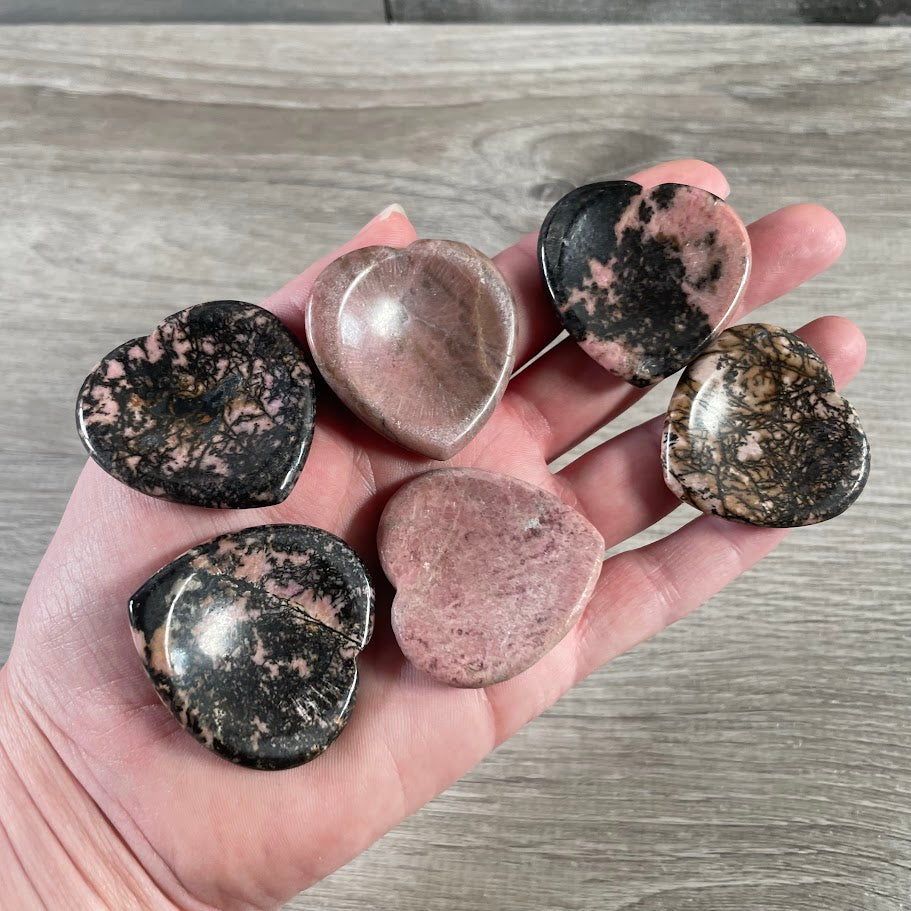 rhodonite bulk crystal hearts for metaphysical shops