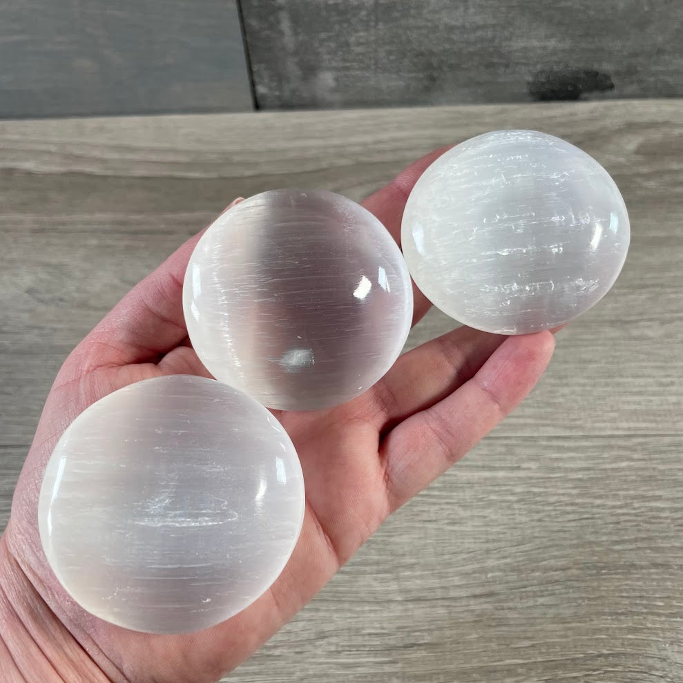 Selenite Palm Stones – Polished Healing Crystals
