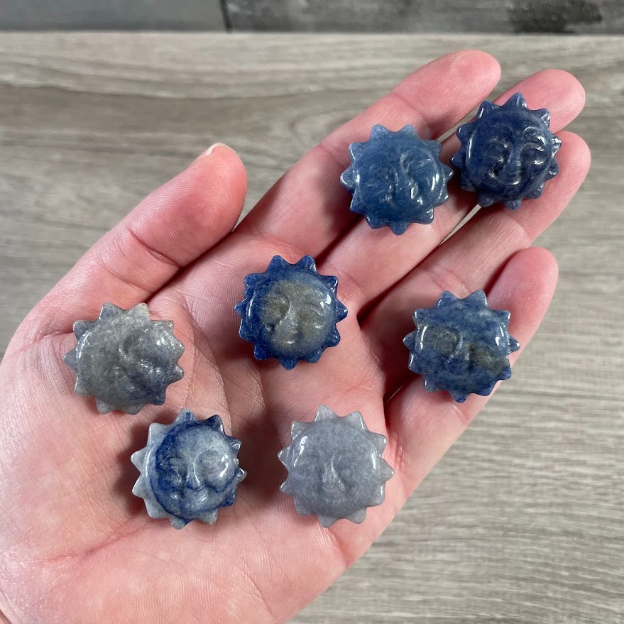Blue Quartz mini crystal sun figurines for altar décor and spiritual gift supplies