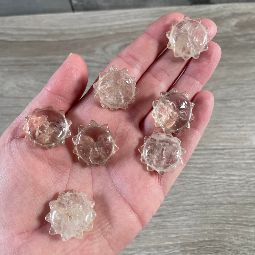 Smoky quartz mini sun face crystal carvings for meditation spaces and altar displays - spiritual store supply