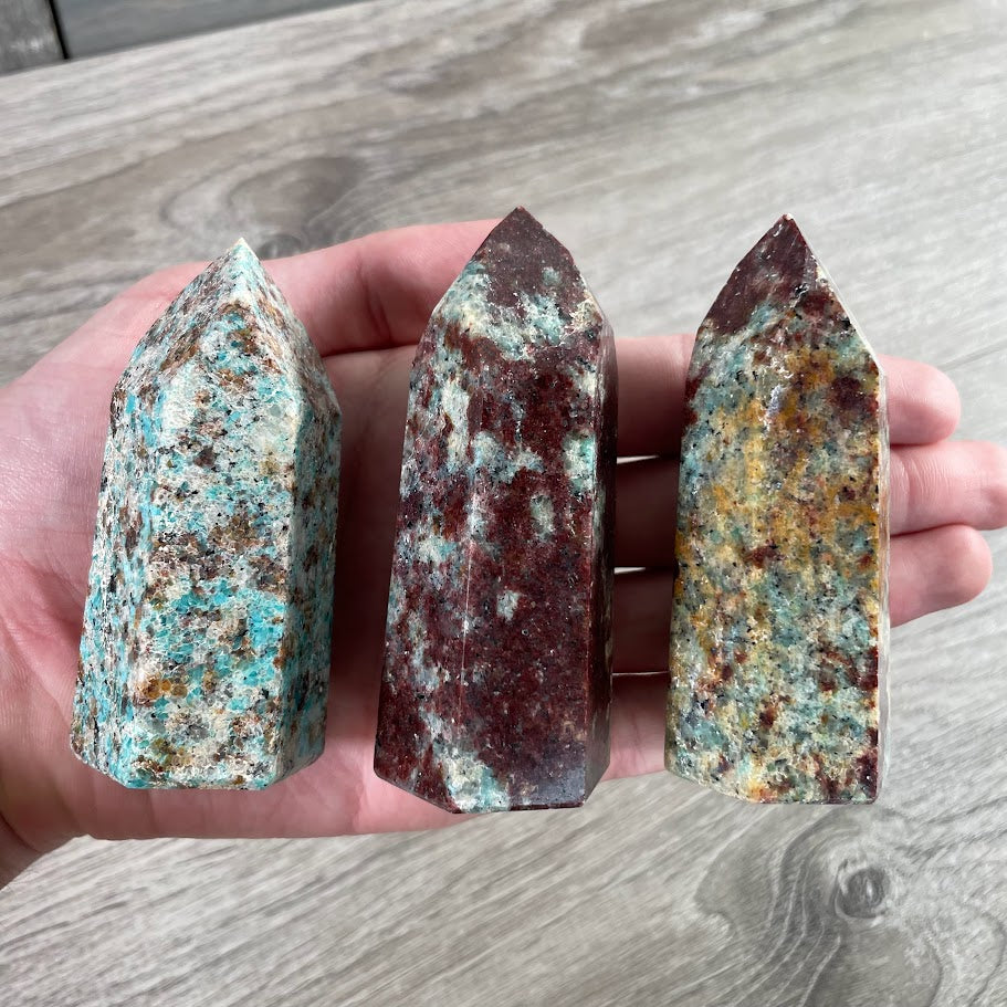 Amazonite in biotite obelisk bulk wholesale