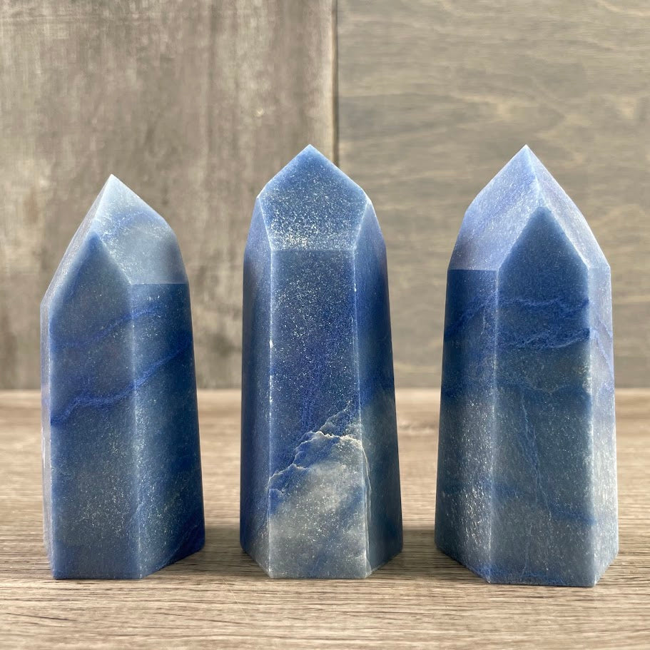 gift store crystals, blue quartz 