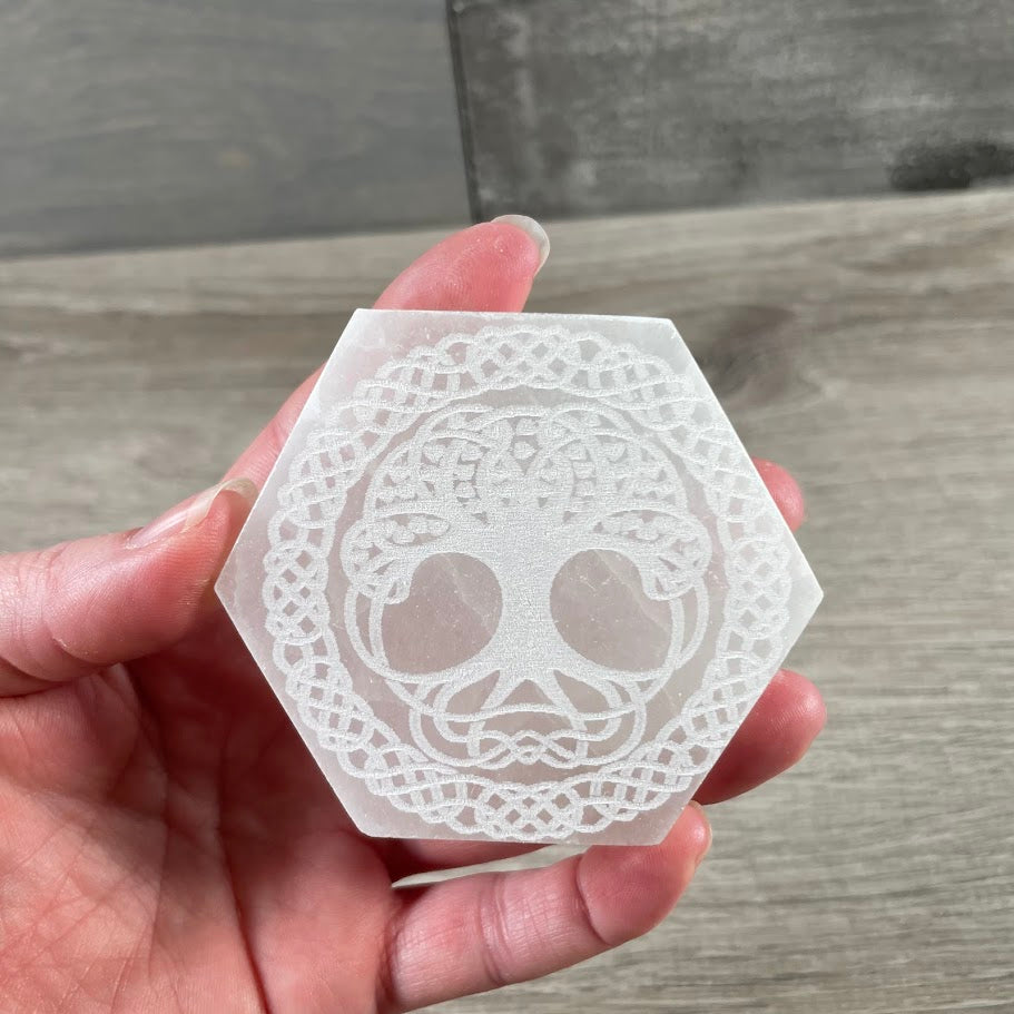 etched tree of life on selenite wholesale
