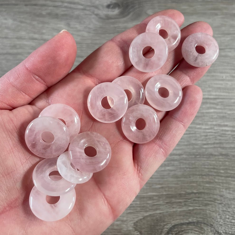 rose quartz crystal donut pendant round gemstone jewelry piece