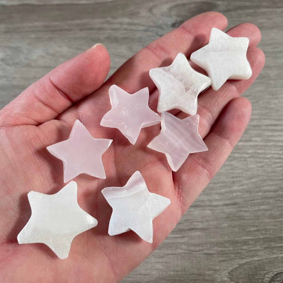 pink calcite hand carved gemstone star figurines natural crystal decor