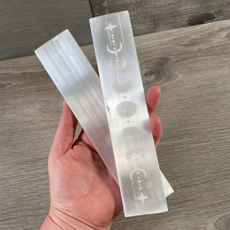 Moon Cycle flat selenite wand for chakra and healing wholesale