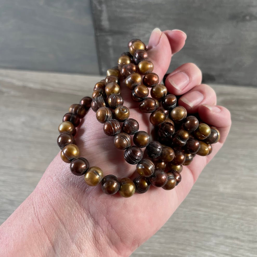 Bronze freshwater pearl stretch bracelet for stacking