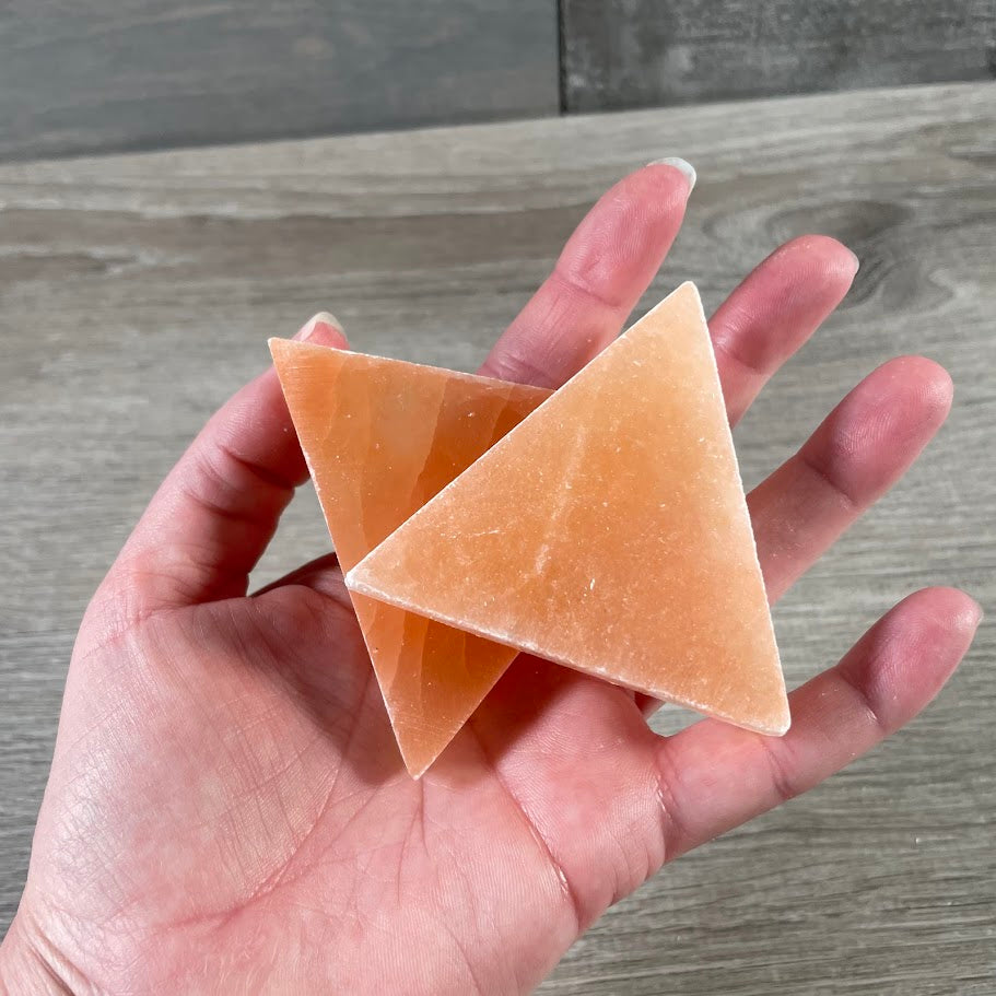 Orange Selenite triangle polished selenite charging plate for crystal shops