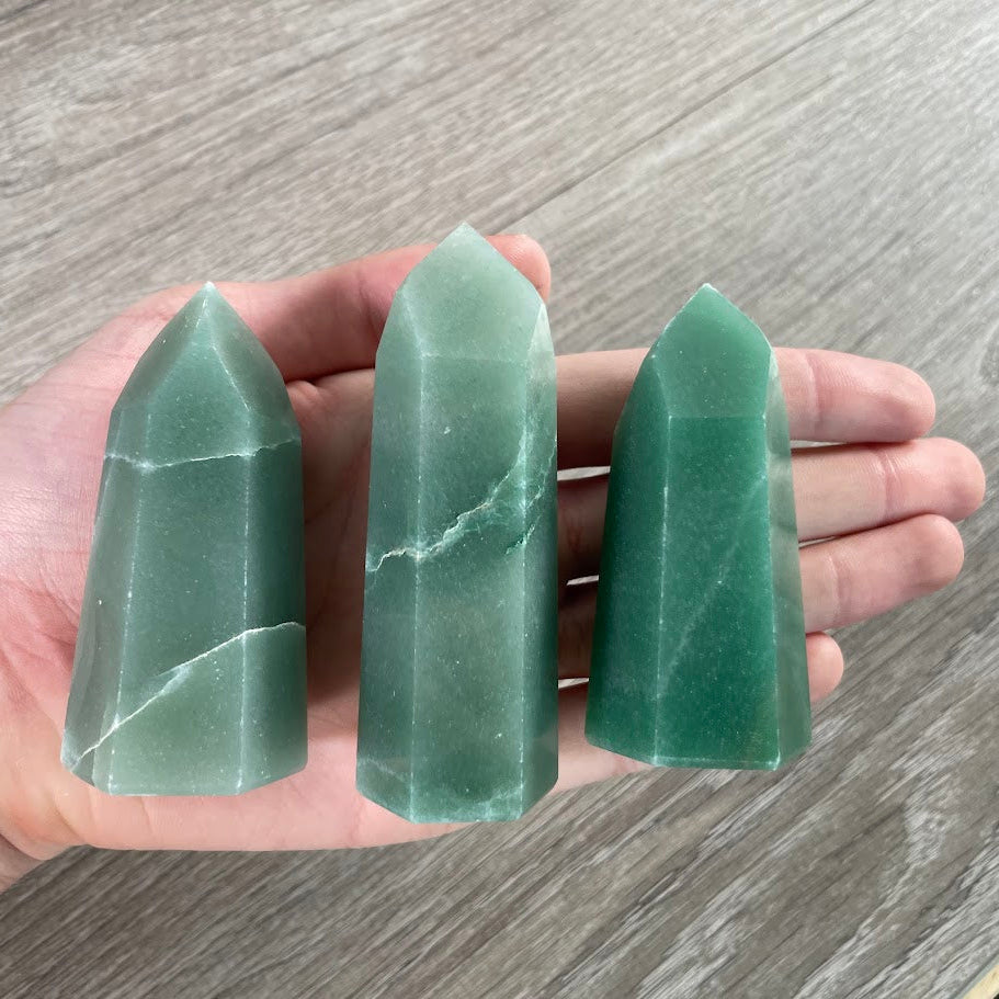 Green Aventurine polished Brazilian crystal obelisk towers