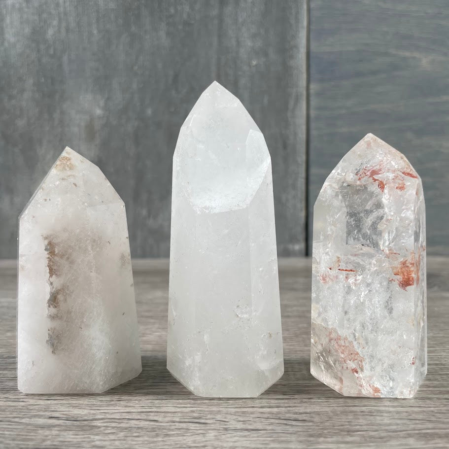 Clear quartz Brazilian stone obelisks sold by weight for resale, gifting, and altar décor