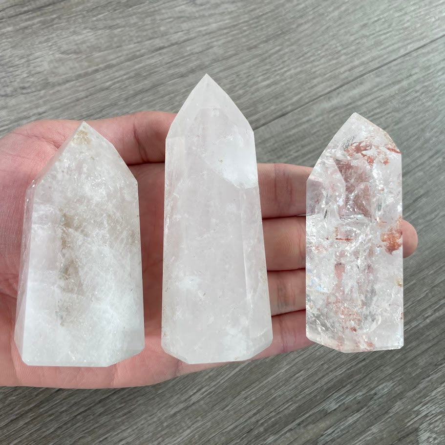 Clear quartz Brazilian polished stone towers sold by the ounce for crystal shops and gift boutiques