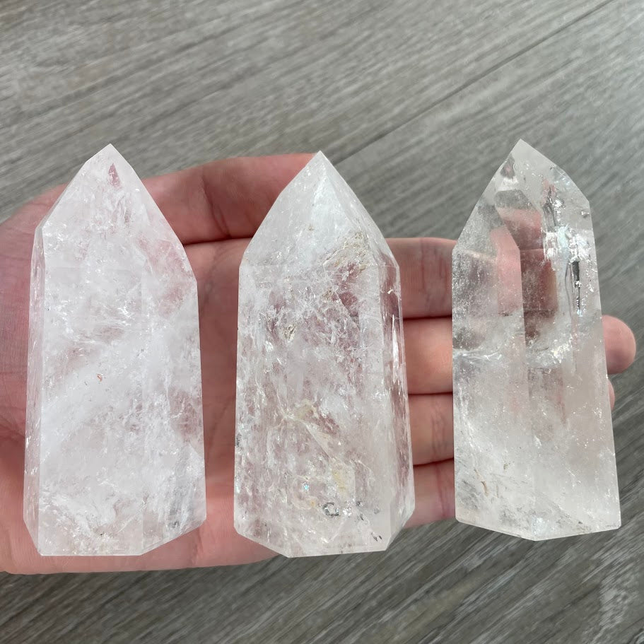 Clear quartz natural Brazilian gemstone tower obelisks for retail