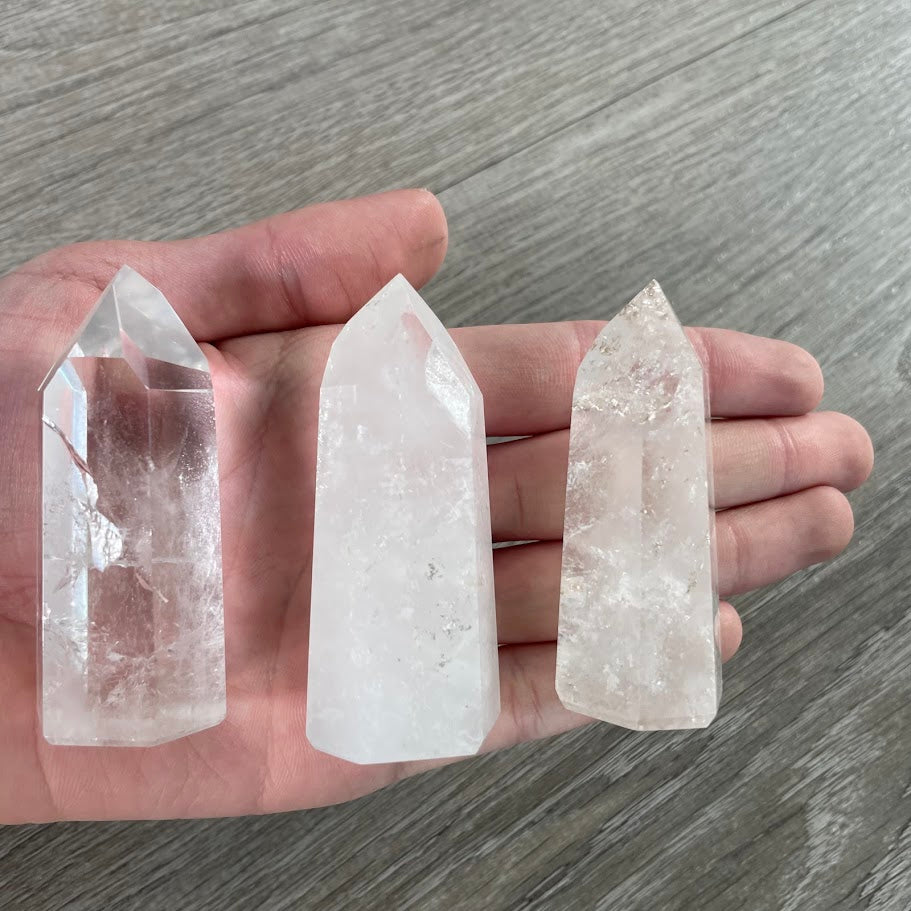 Clear quartz wholesale crystal obelisks from Brazil for resale, décor, and energy work