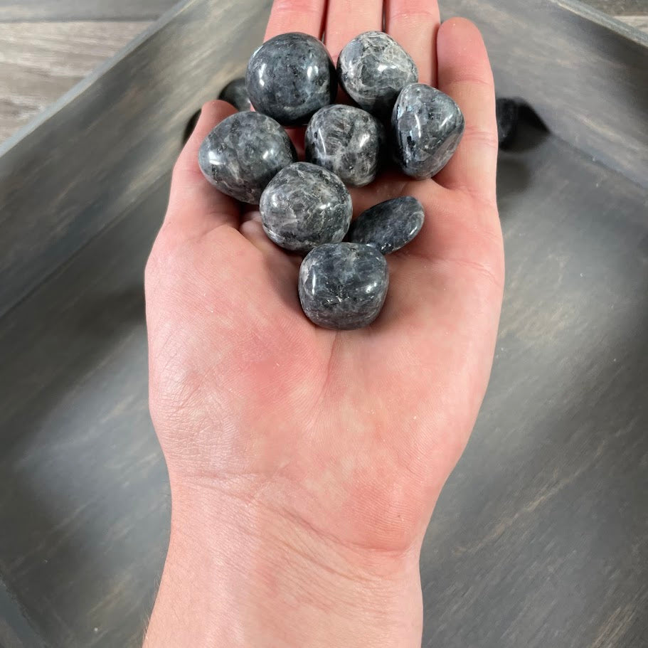 1 lb lot of tumbled Larvikite stones wholesale for metaphysical shops