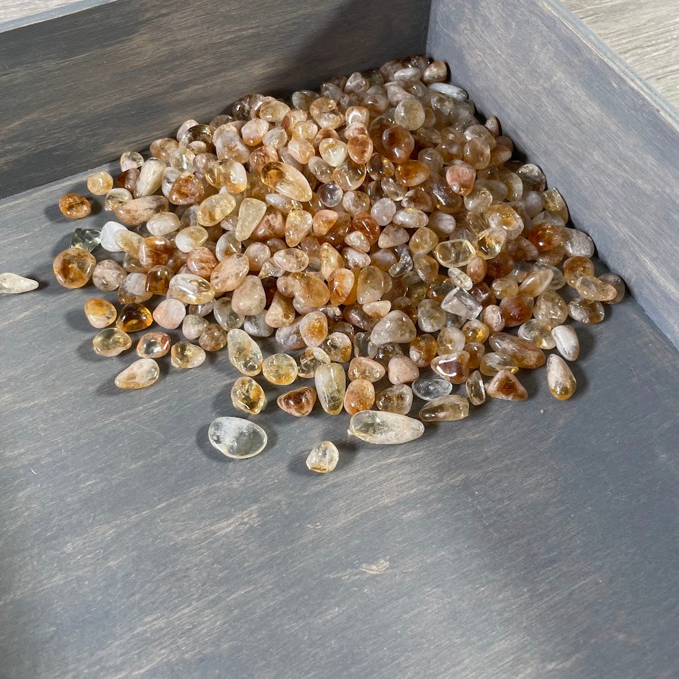 Assorted mini Citrine tumbled crystals for retail displays, crafts, and crystal kits