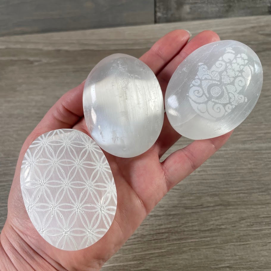 Selenite palm stones wholesale polished white healing crystals