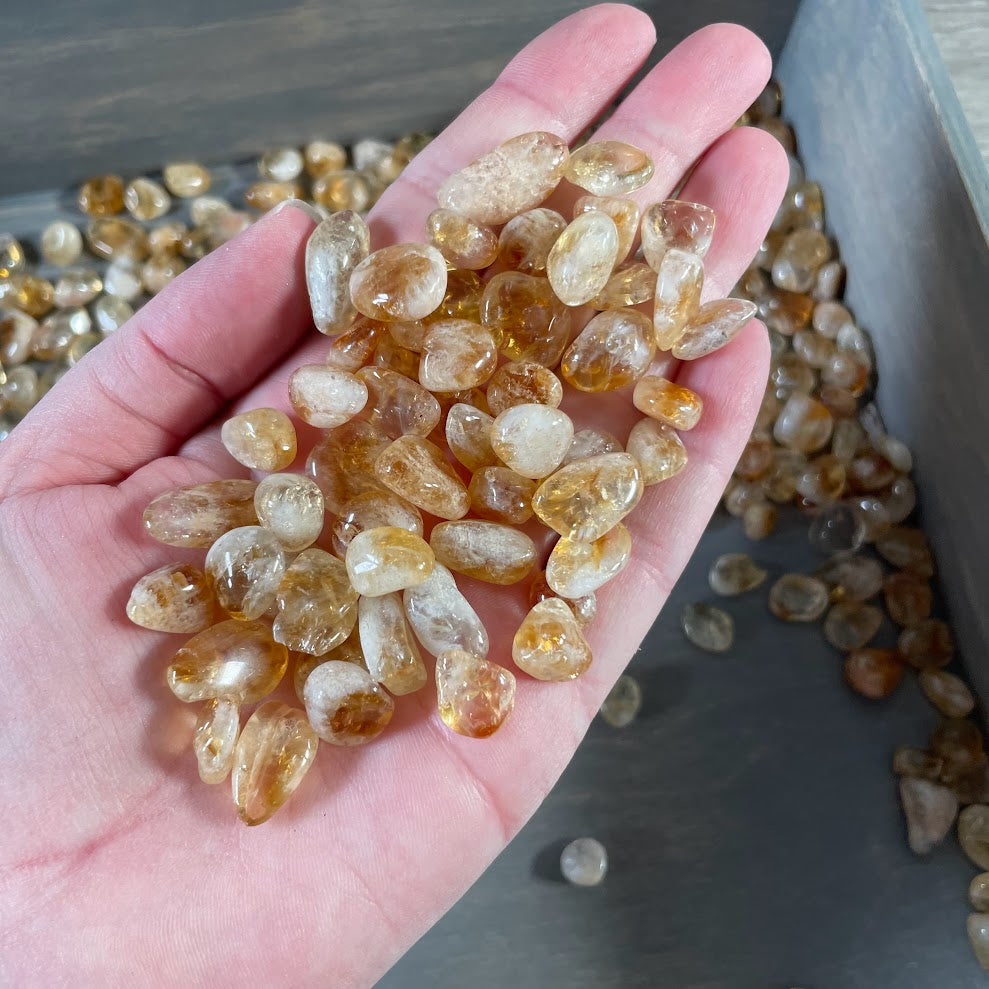 Mini polished Citrine crystals with golden yellow tones for jewelry making and resale