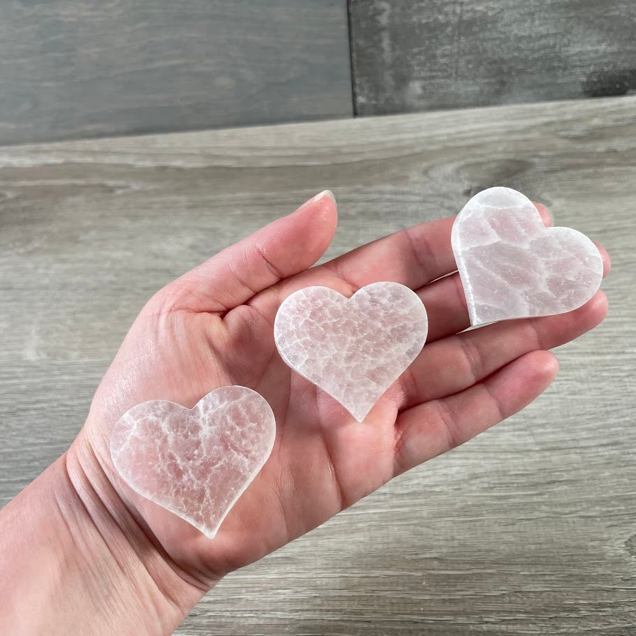 flat small selenite hearts for bulk orders