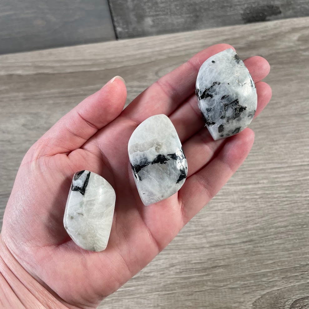 Rainbow Moonstone and Black Tourmaline crystal freeform for metaphysical shops