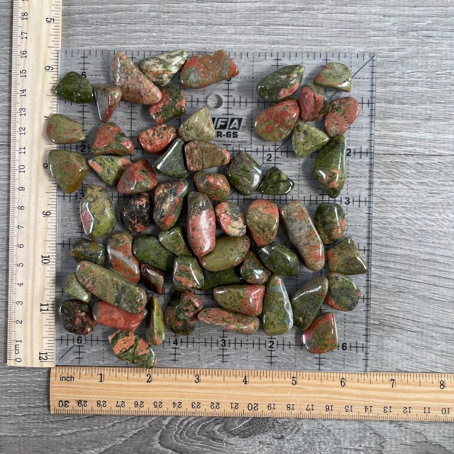 unakite tumbled stones for crystal grids and displays