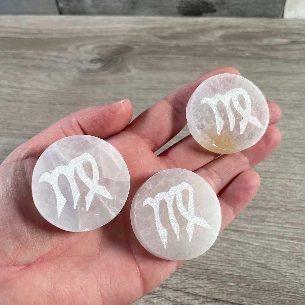 virgo selenite energy plate for reiki and meditation practices