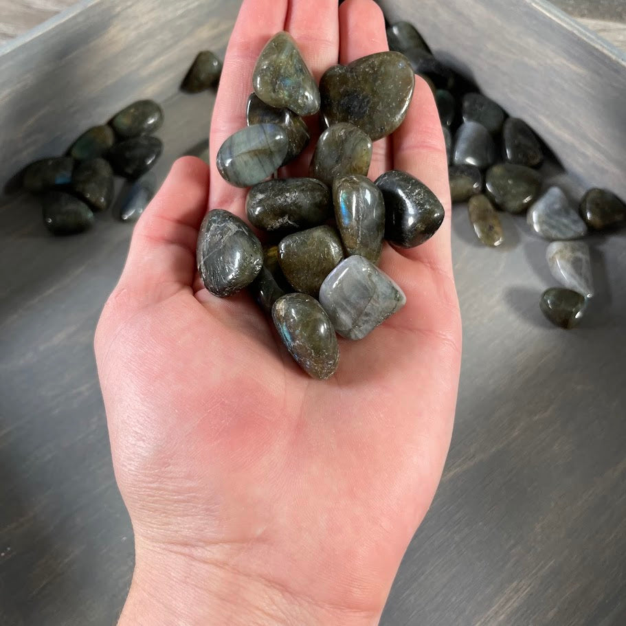 Iridescent tumbled labradorite perfect for metaphysical stores