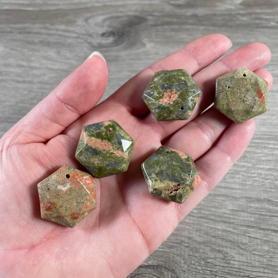 unakite Star of David gemstone bead with hole for jewelry making
