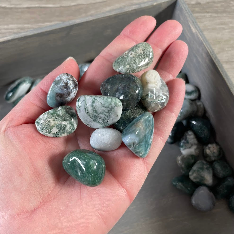 polished moss agate stones display bulk
