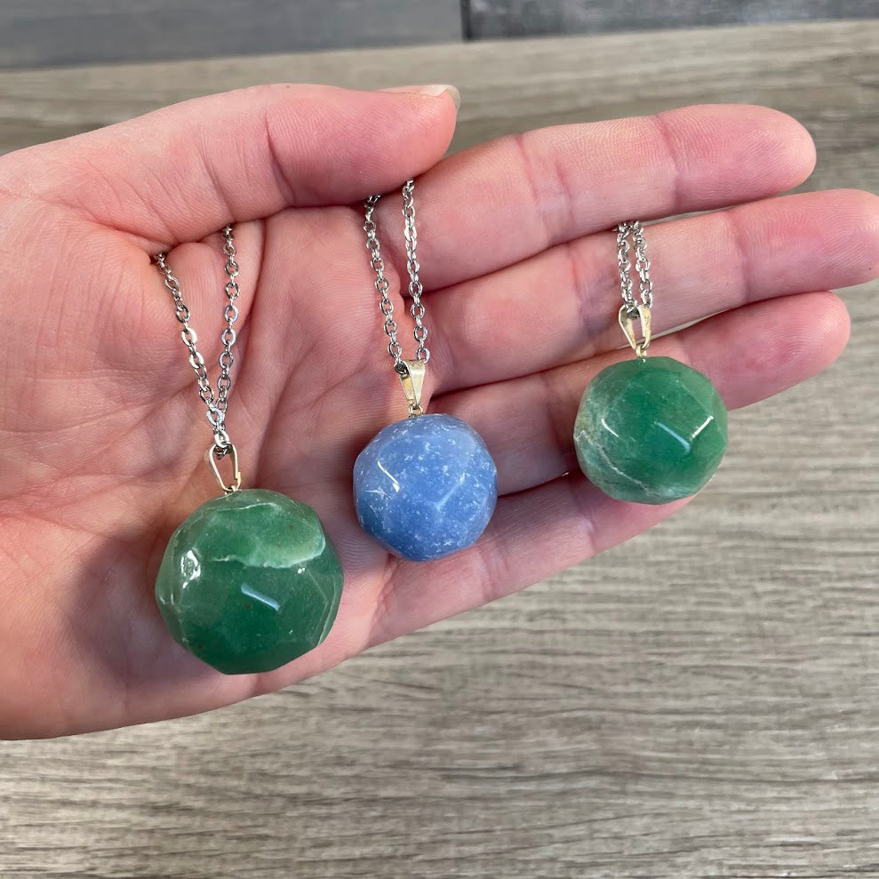 assorted faceted gemstone pendant necklace with stainless steel chain bulk wholesale
