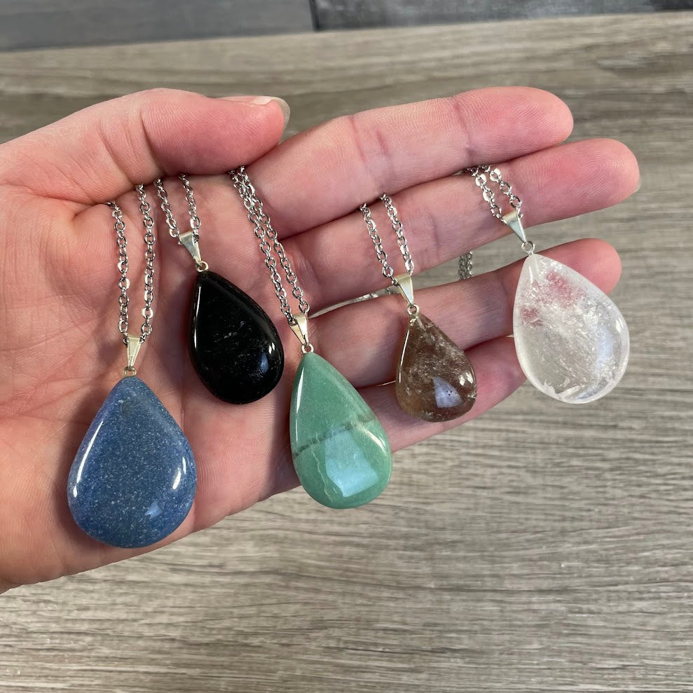 assorted gemstone drop pendant necklace with stainless steel chain wholesale
