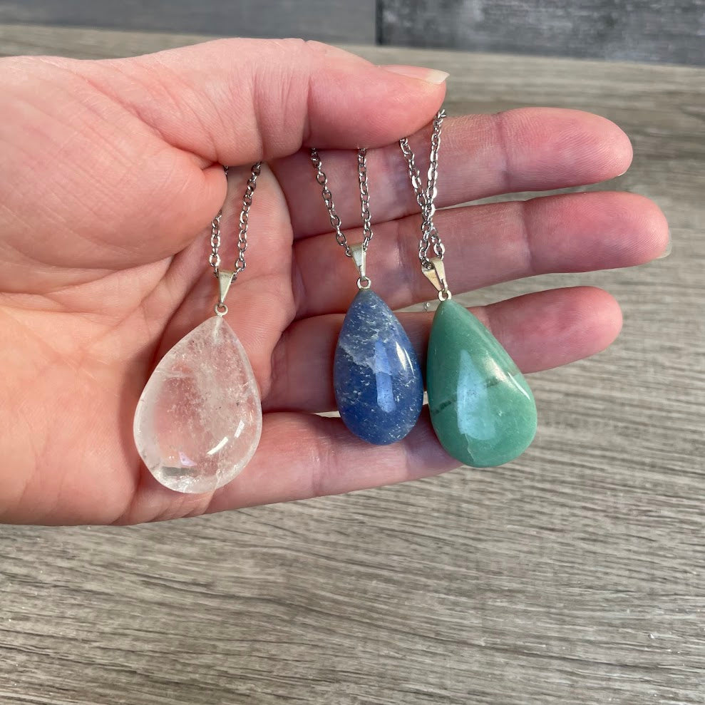 natural crystal pendant necklace polished stone drop shape for gift shops