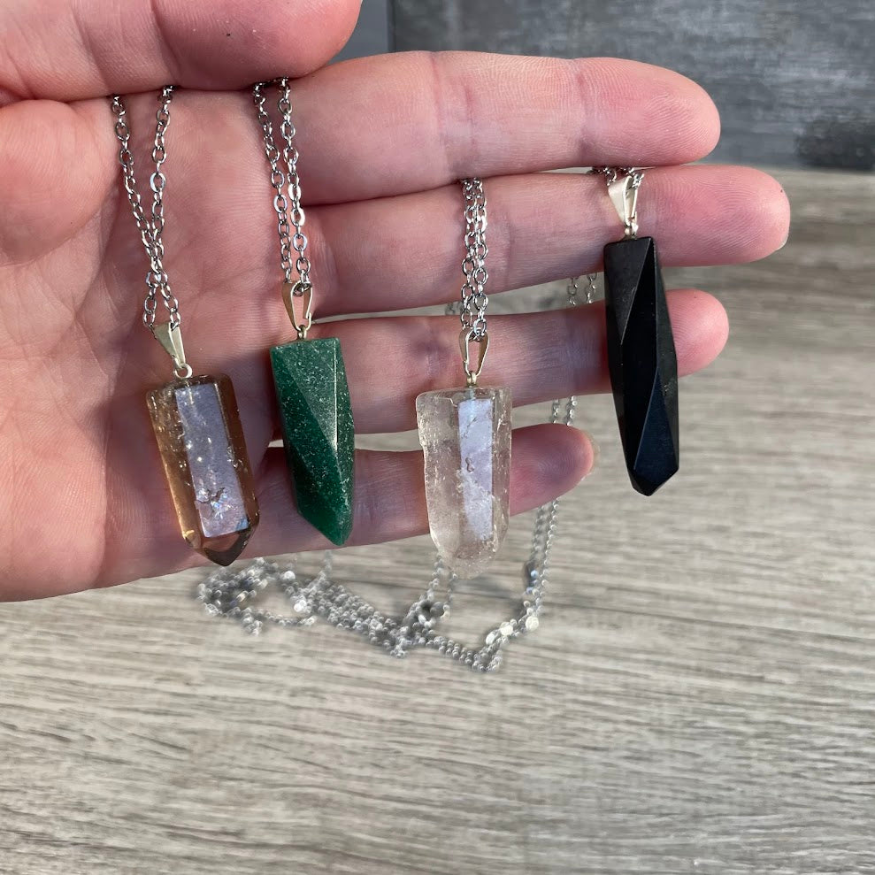 natural crystal necklace with stainless steel chain